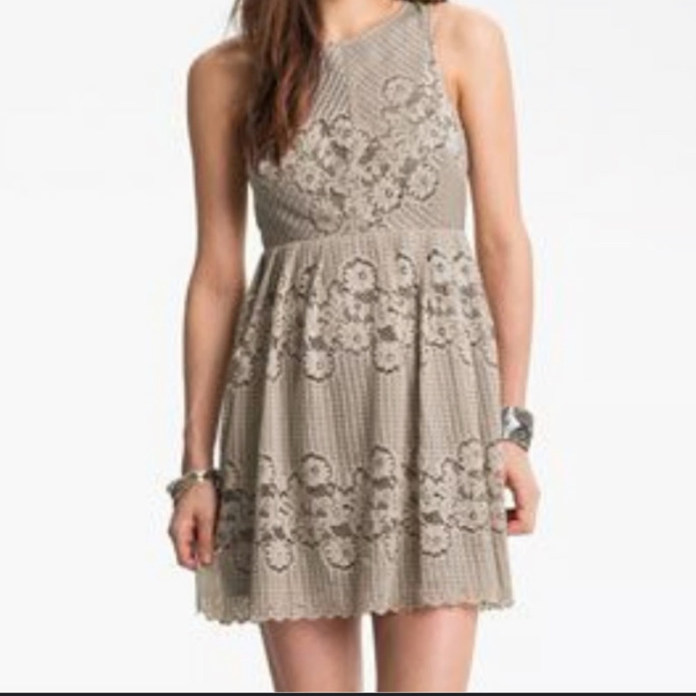Free People Backless Lace Dress in Taupe - Picture 2 of 6